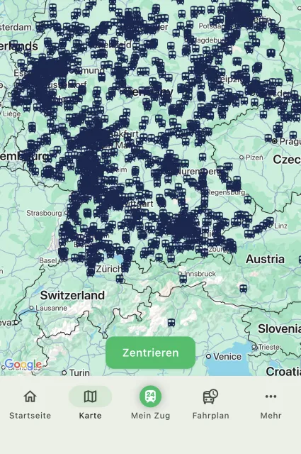 Live train map in the Trainradar24 app