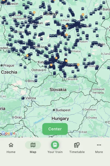 Live train map in the Trainradar24 app