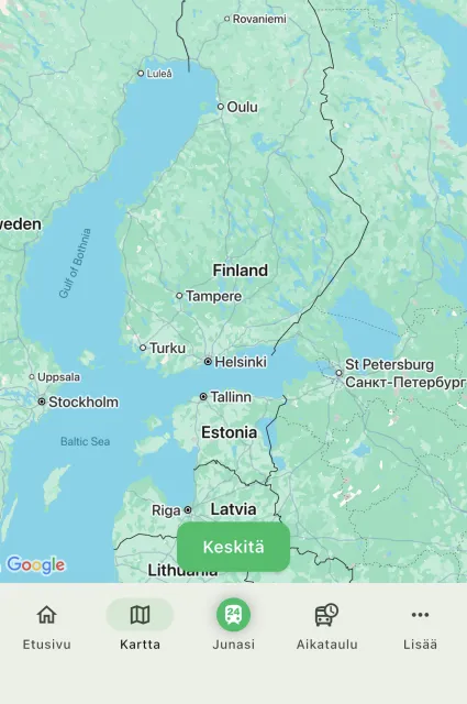 Junakartta Trainradar24-sovelluksessa