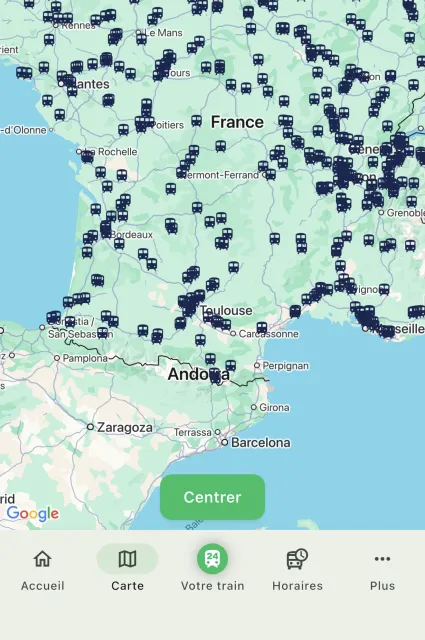 Carte des trains dans l'application Trainradar24