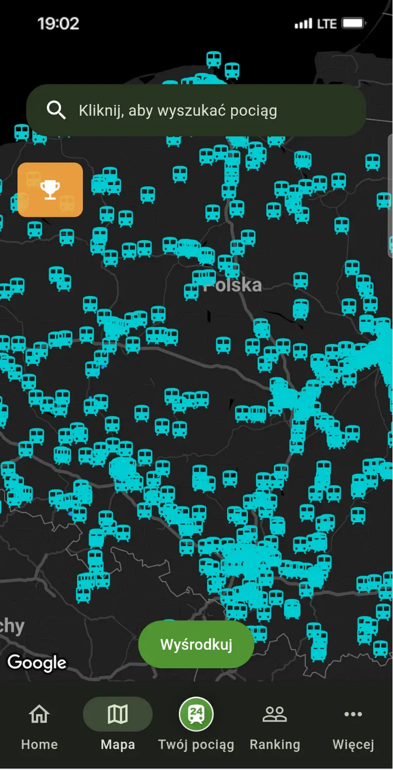 Mapa pociągów w Trainradar24
