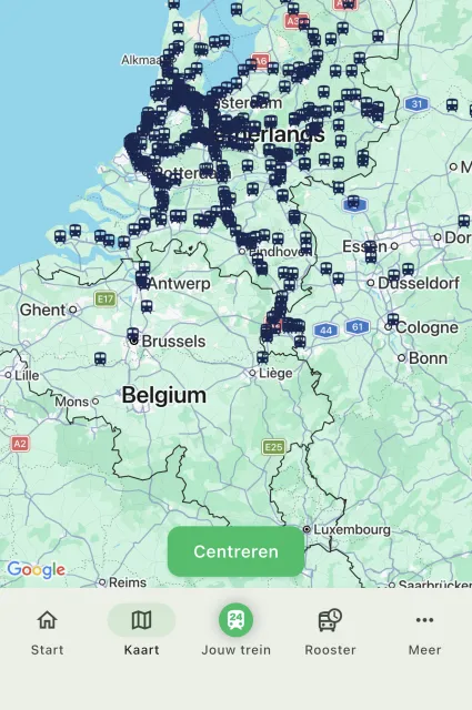 Treinenkaart in de Trainradar24-app